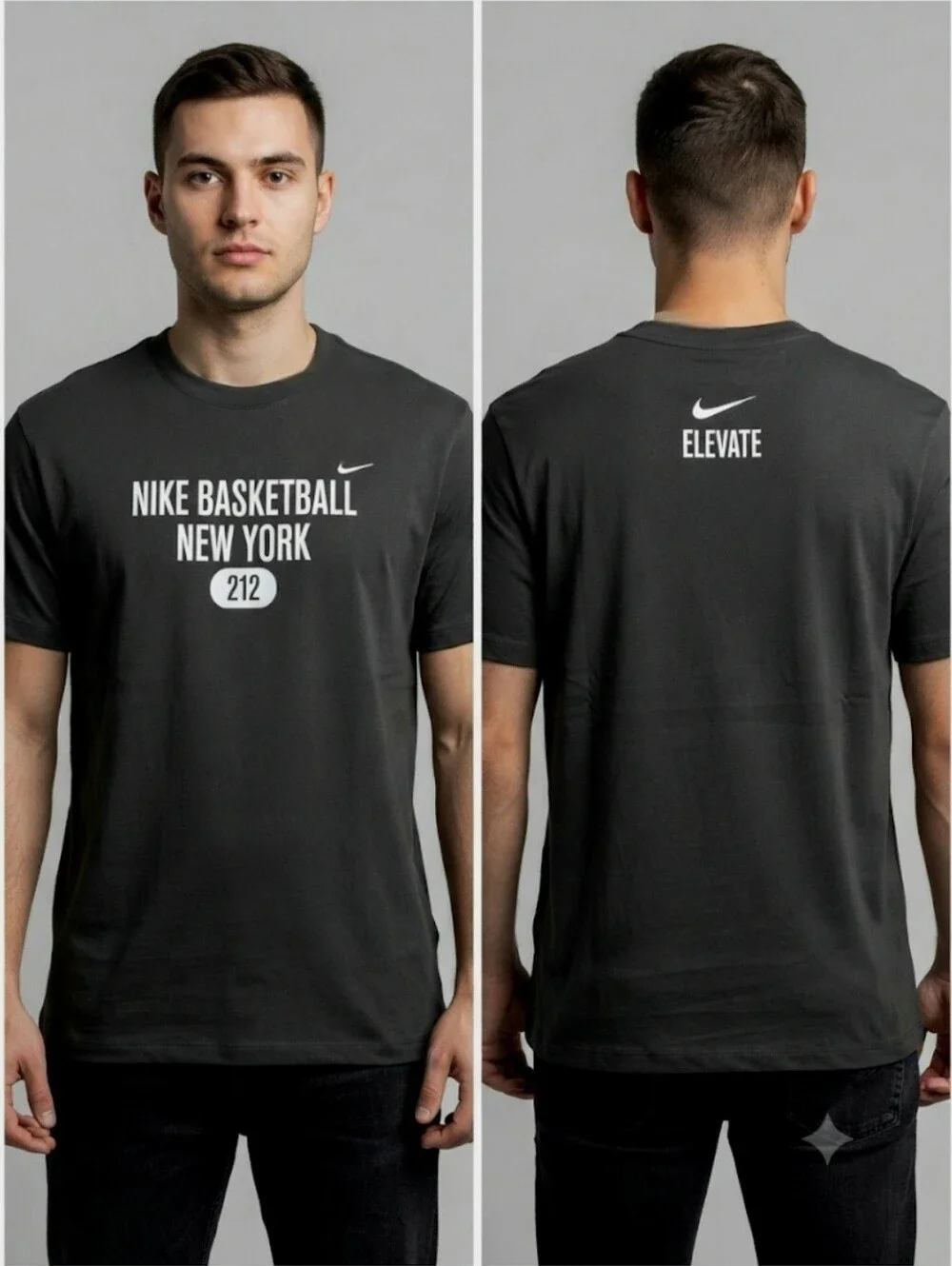 Nike Basketball New York T-Shirt Black 212 Elevate 100% Cotton Short Sleeve XL